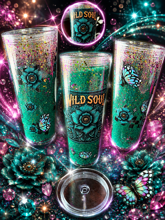 24 oz glitter snow globe tumbler