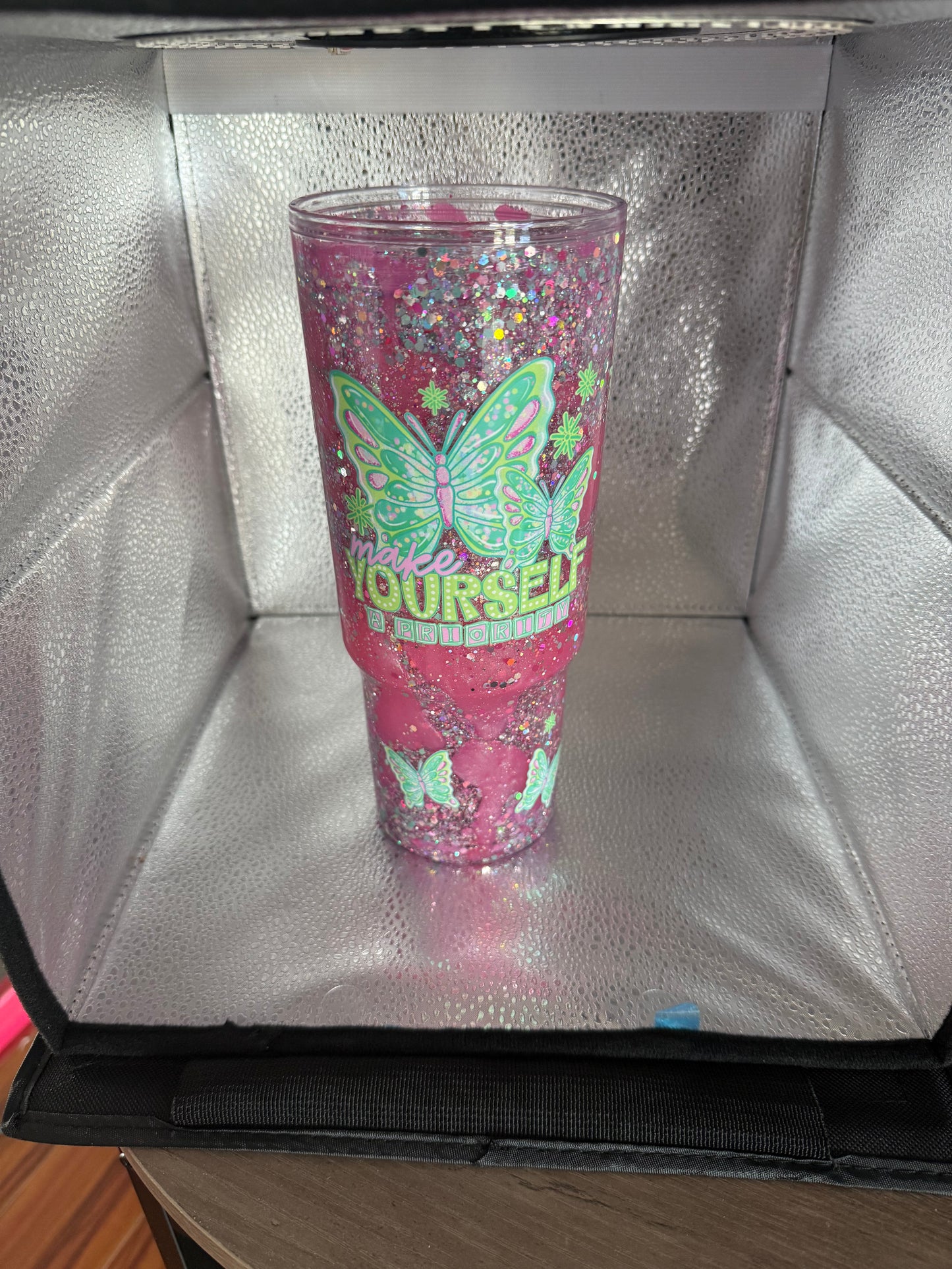 40 oz glitter snow globe tumbler