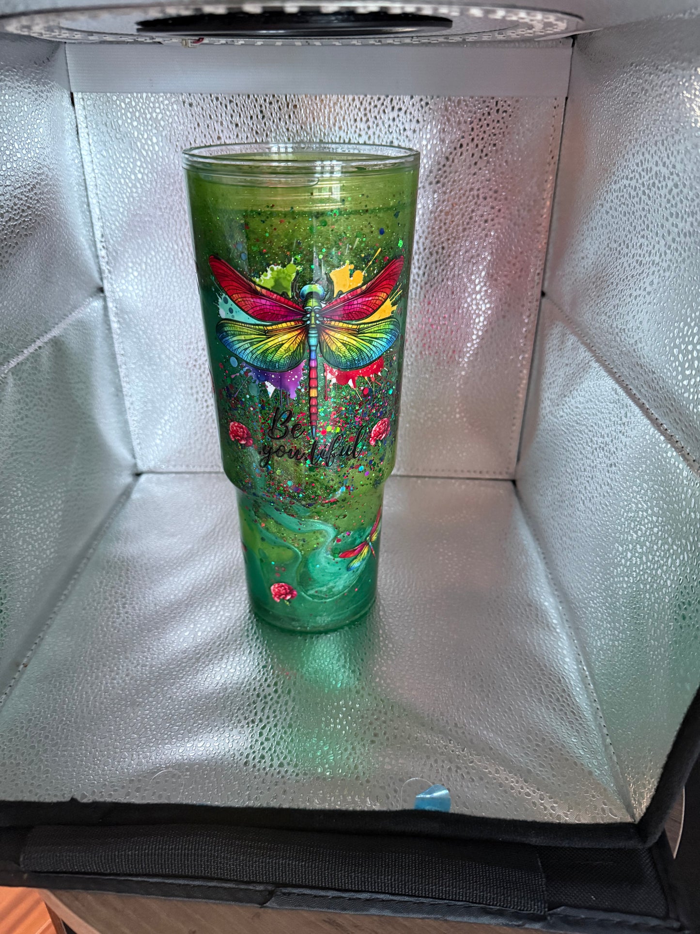 40 oz dragonfly snow globe tumbler