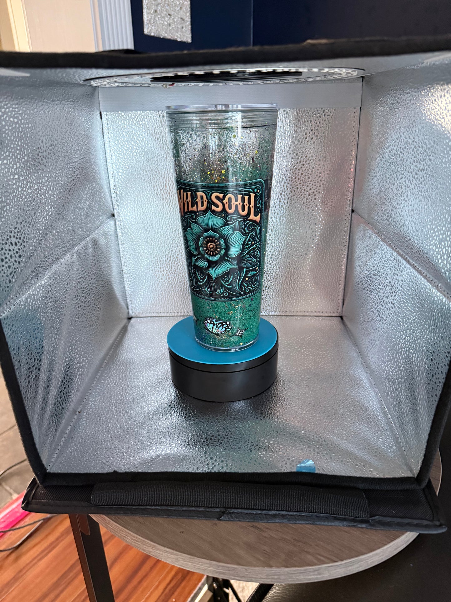24 oz glitter snow globe tumbler
