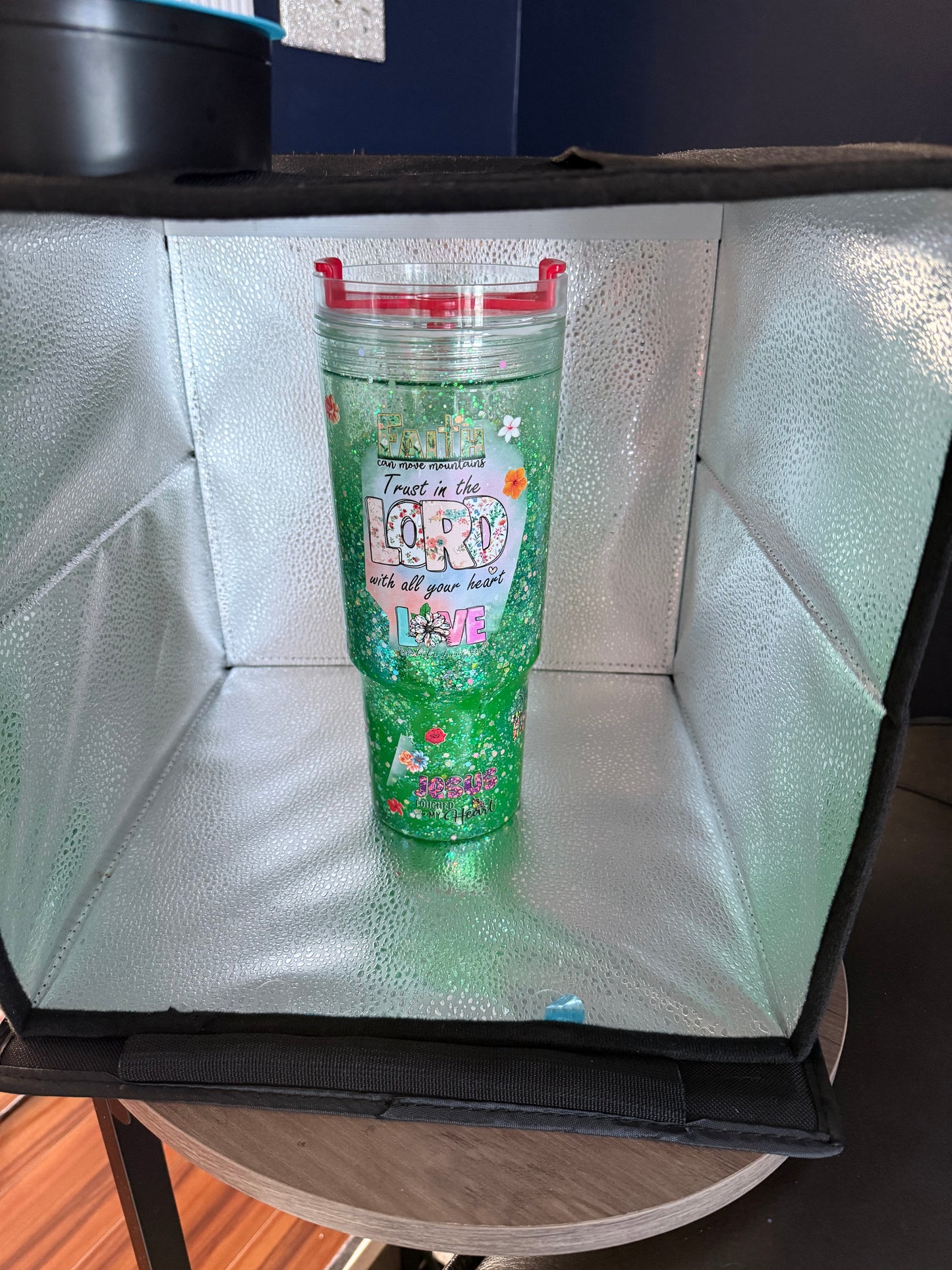 40 oz snow globe glitter tumbler