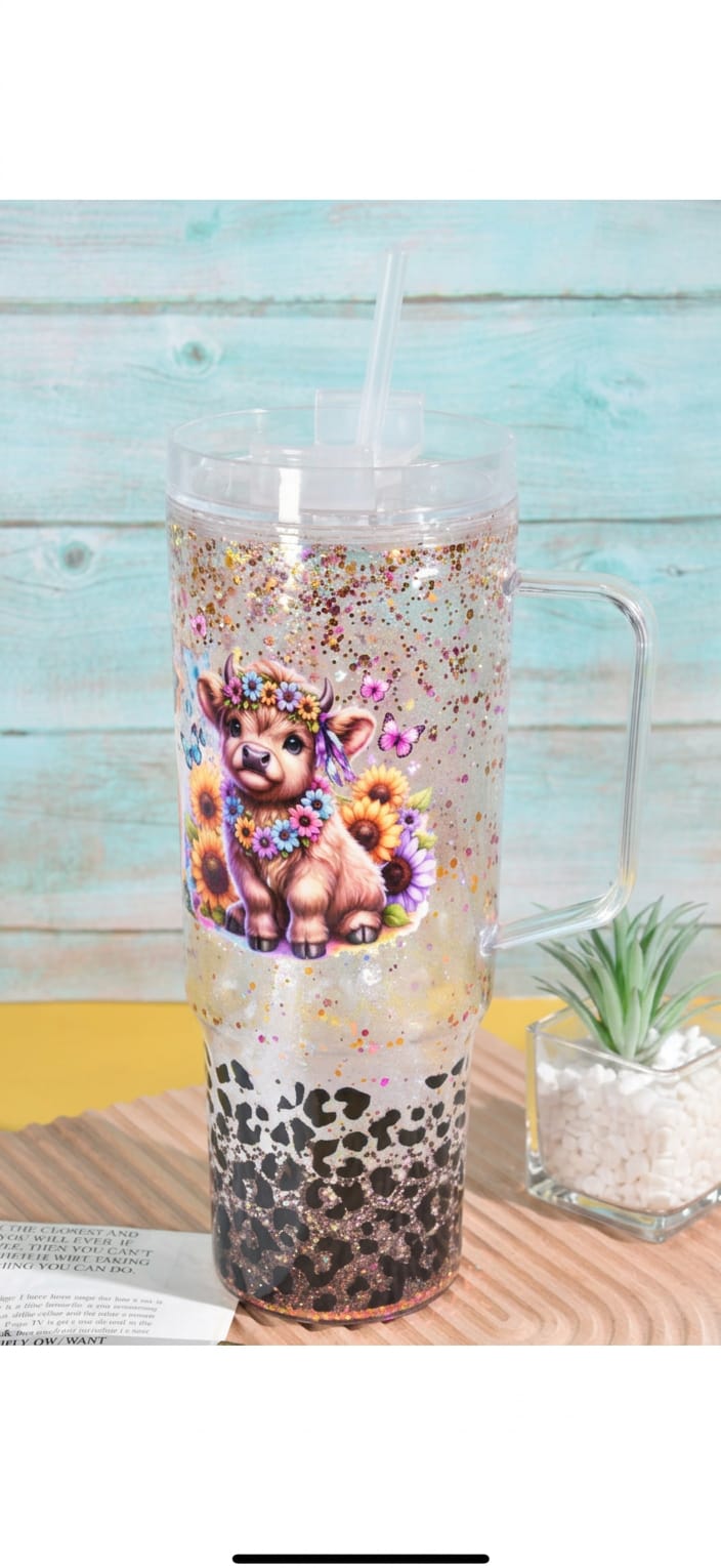 40-Ounce Snow Globe Tumbler with Handle & Straw - Mega Double Wall Insulated Glitter Tumbler