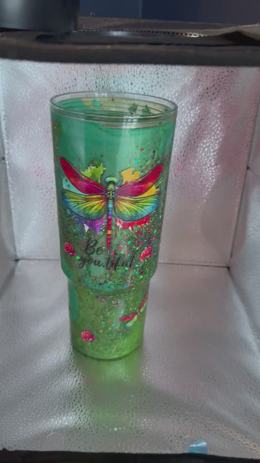 40 oz dragonfly snow globe tumbler